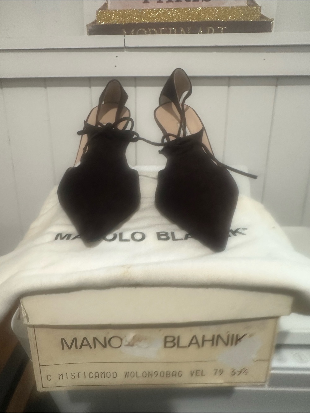 Manolo Blahnik Black Pointed Lace-Up D'Orsay Pumps
